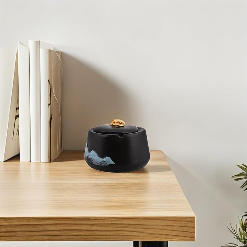 مطفأة سجائر خزفية إبداعية بغطاء، أنيقة وديكورية للمنزل والمكتب والسيارة، سهلة التنظيف - Image 4